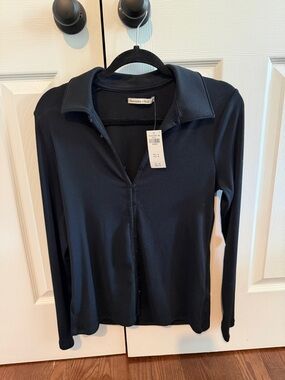 Abercrombie & Fitch Women's Long-Sleeve Black Button Polo Top